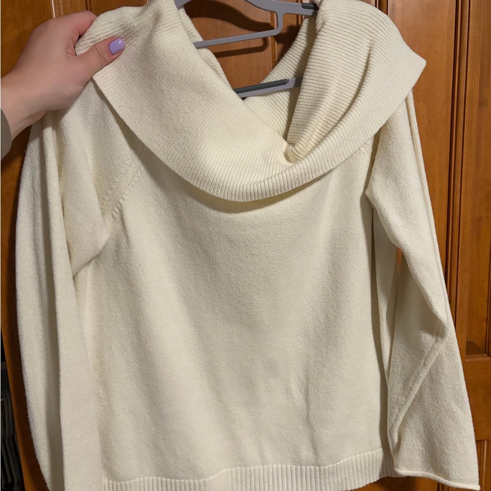 Anthropologie Ivory Cowl Neck Sweater
